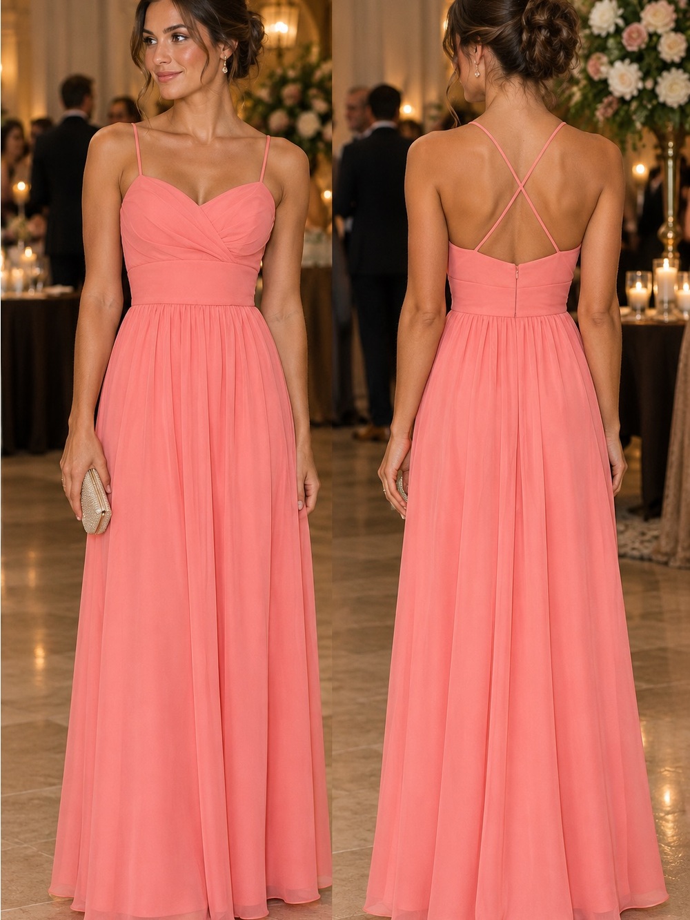 Wtoo Coral Maxi Dress with Sweetheart Bodice and Crossback Straps